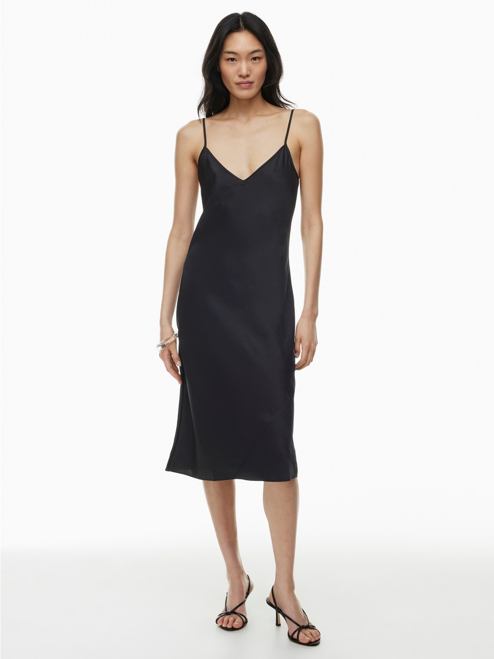 Aritzia Wilfred Only Black Satin Slip Midi Dress